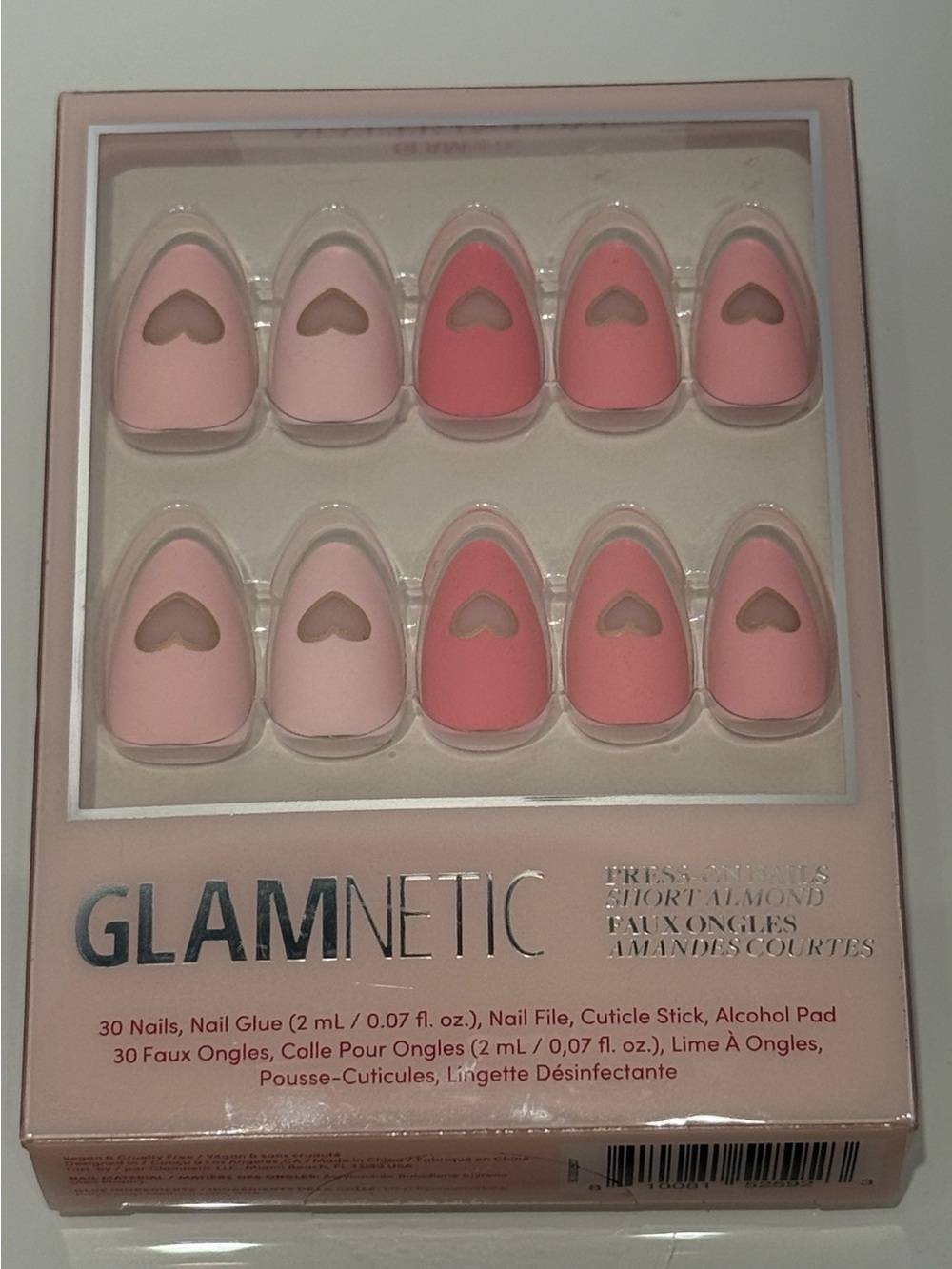 Glamnetic Short Almond Press-On Nails in Pink & Coral Heart Accent